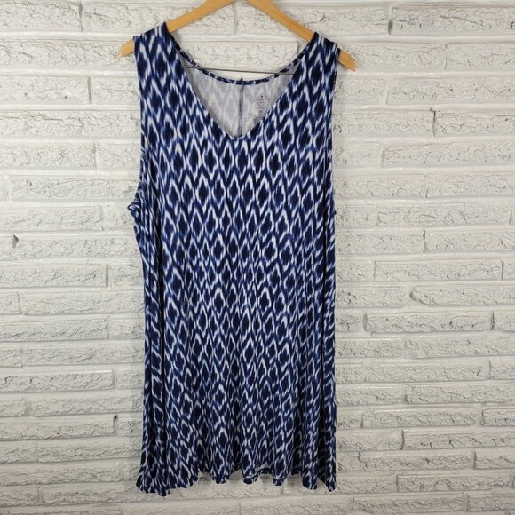 St Johns Bay Women Dress 2X Plus Tank Mini Blue Diamonds Watercolor Comfy WAT59E - Picture 1 of 9